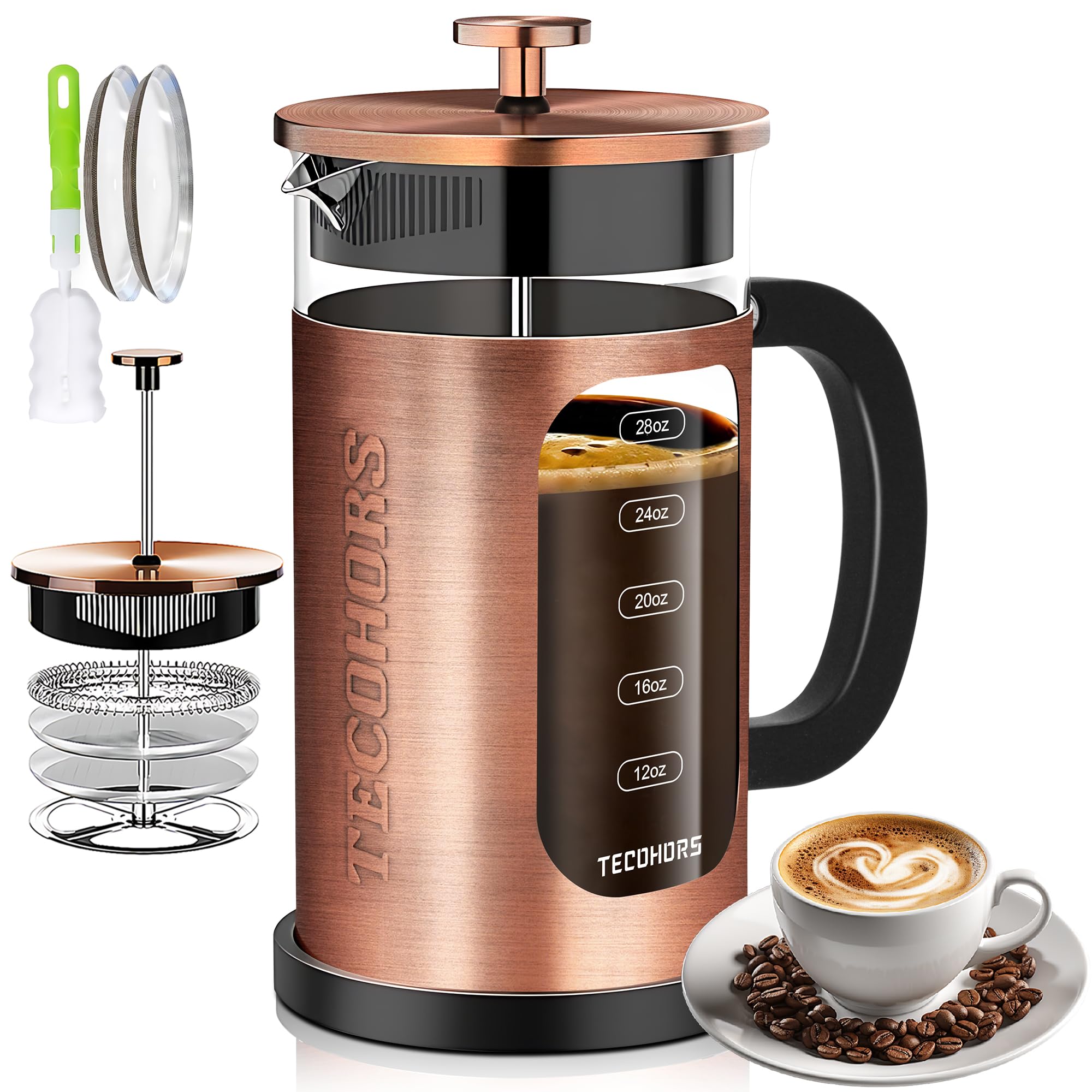 TECOHORS Prensa Francesa 34oz cobre: experiencia de café suave