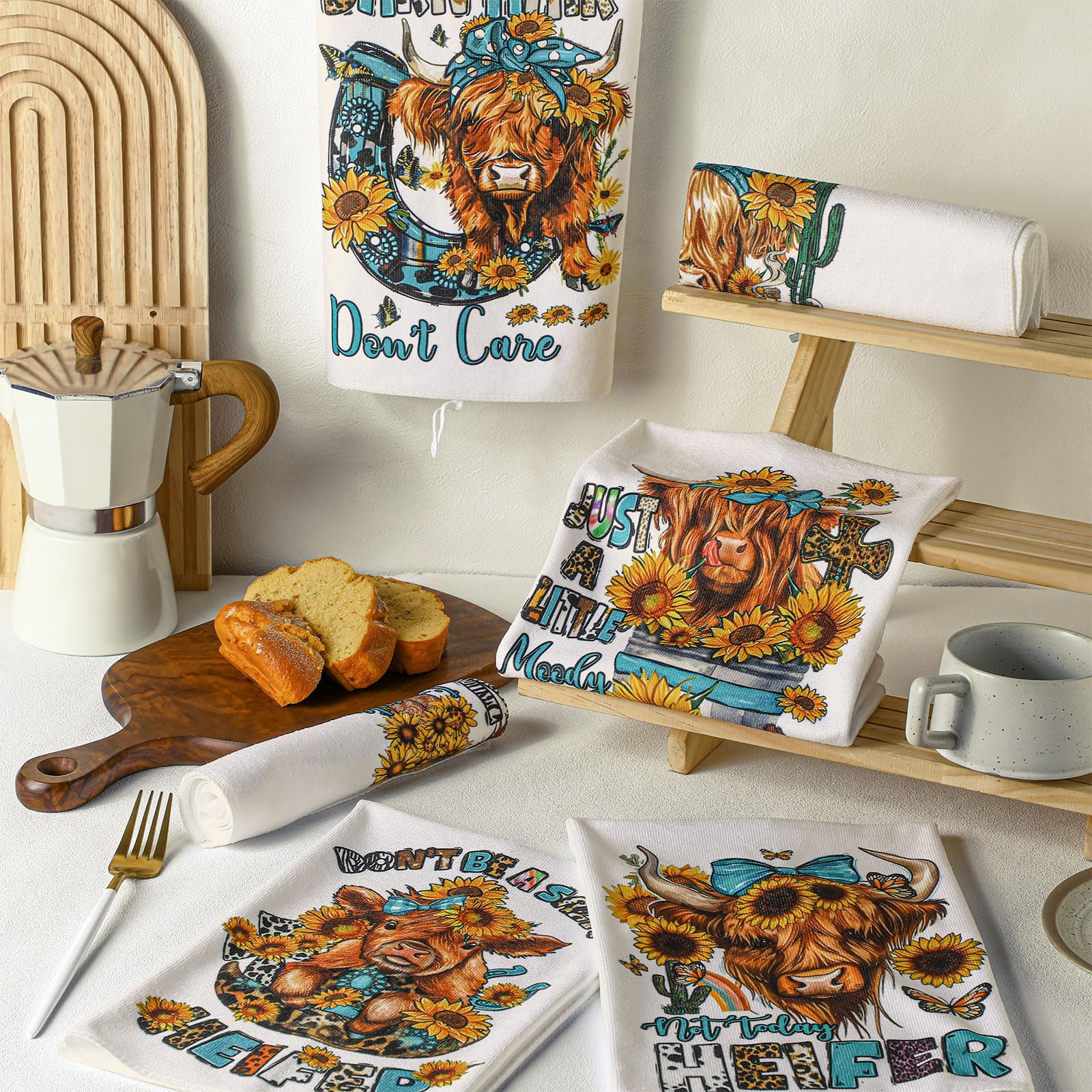 TecUnite toallas con vaca de Tierras Altas, diseño divertido para alegrar la cocina.