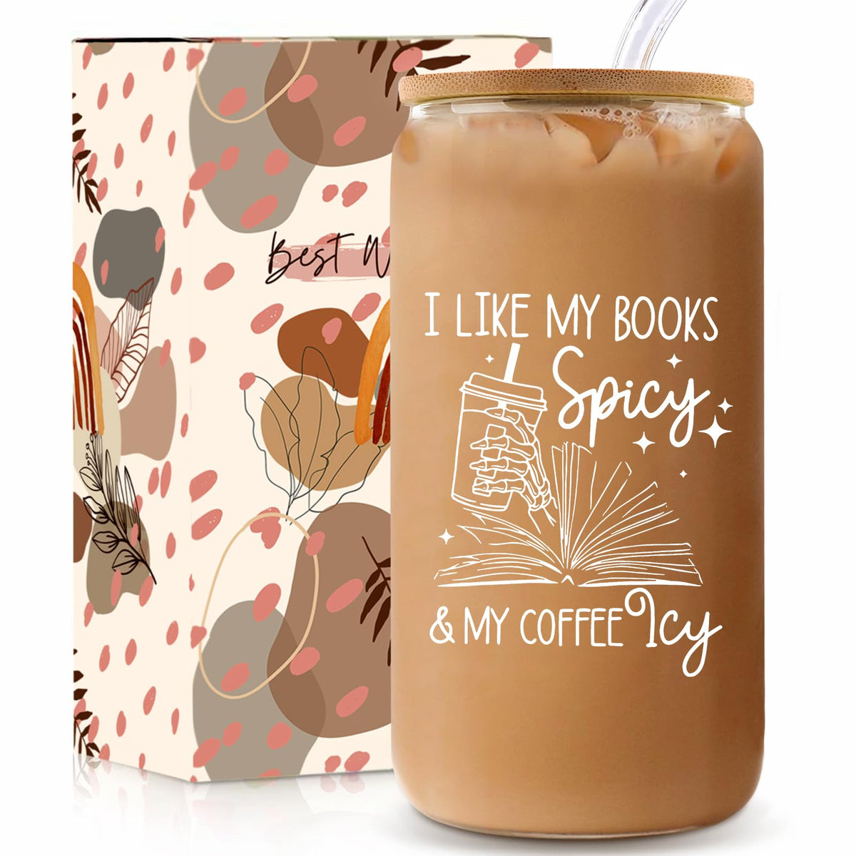 Teeglow vaso de cristal para amantes de libros en caja regalo