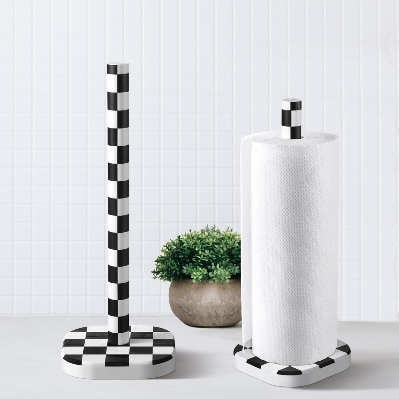 Teenyyou porta papel de cocina ajedrez negro-blanco añade estilo y orden en la encimera