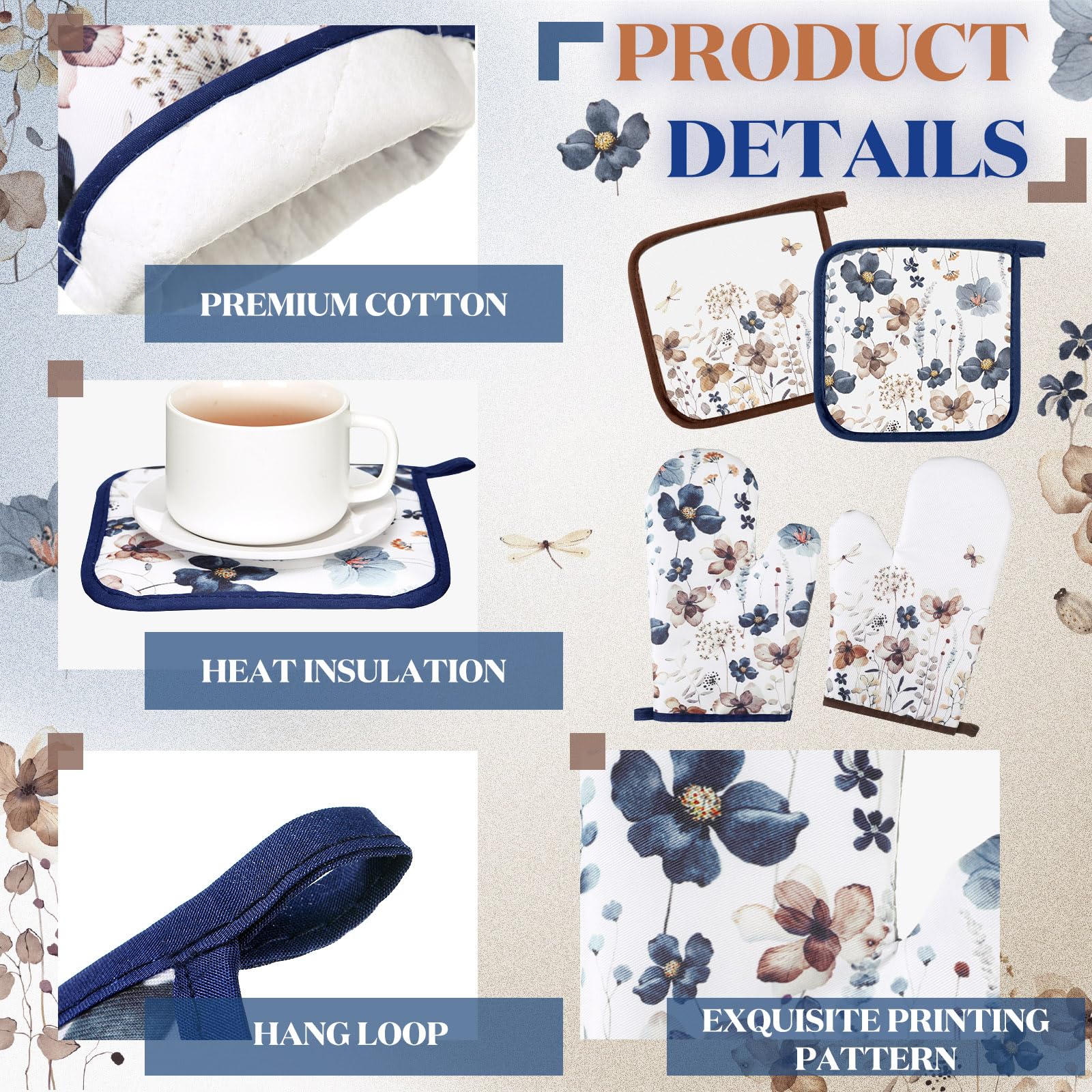 Teeneyou conjunto de cocina primavera marrón amapola en una muestra decorativa y funcional