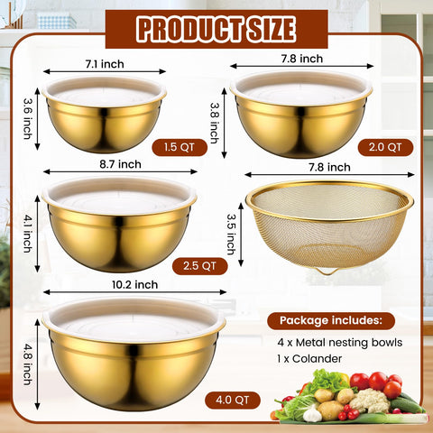 Teenyyou cuenco dorado de 2.0 qt para mezclar ingredientes cómodo