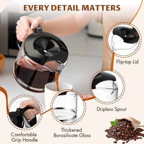 Teenyyou jarra de café KF140-KF863, tapa abatible para evitar derrames.