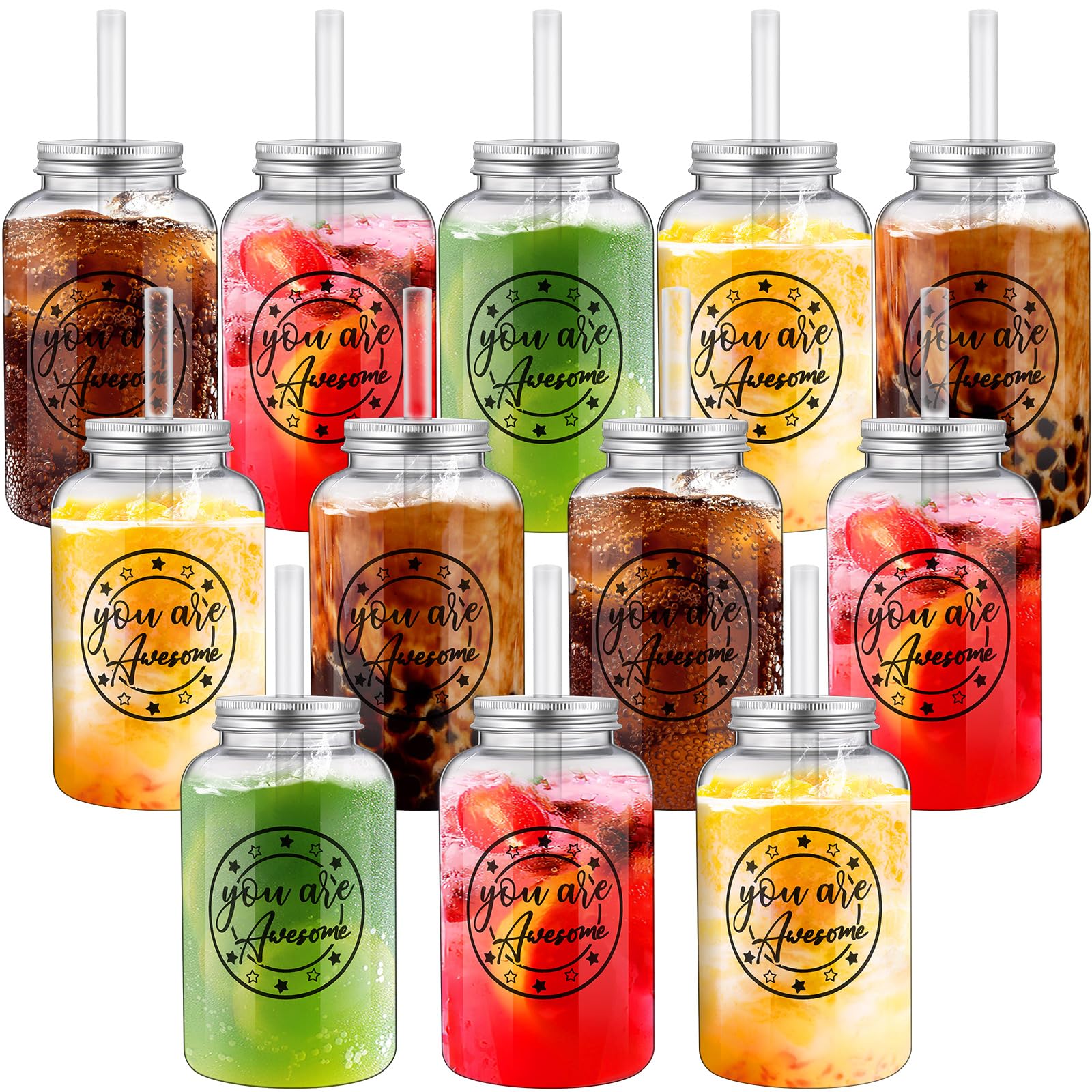 Teenyyou vaso plástico 18 onzas con tapa de aluminio y pajita, ideal para agradecer.