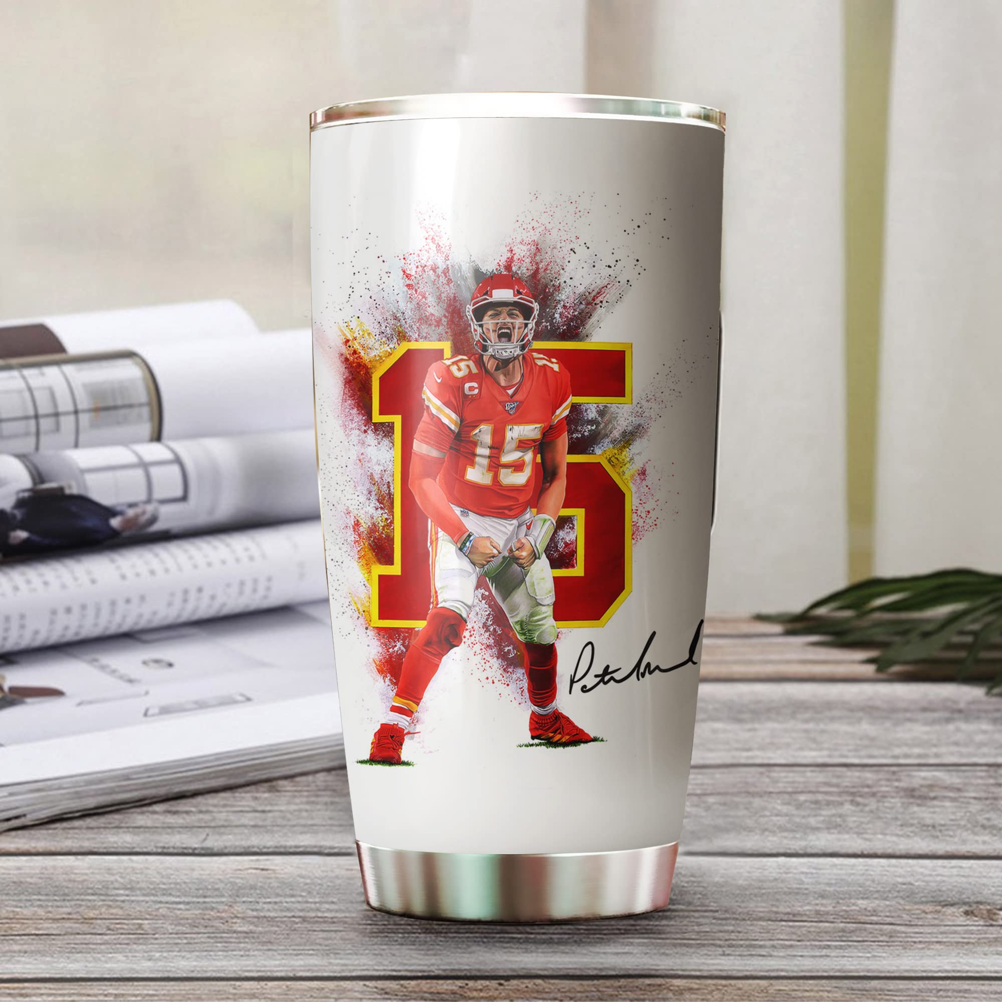Teerabbit Tumbler Patrick Mahomes II en acero inoxidable, conserva temperatura por horas.
