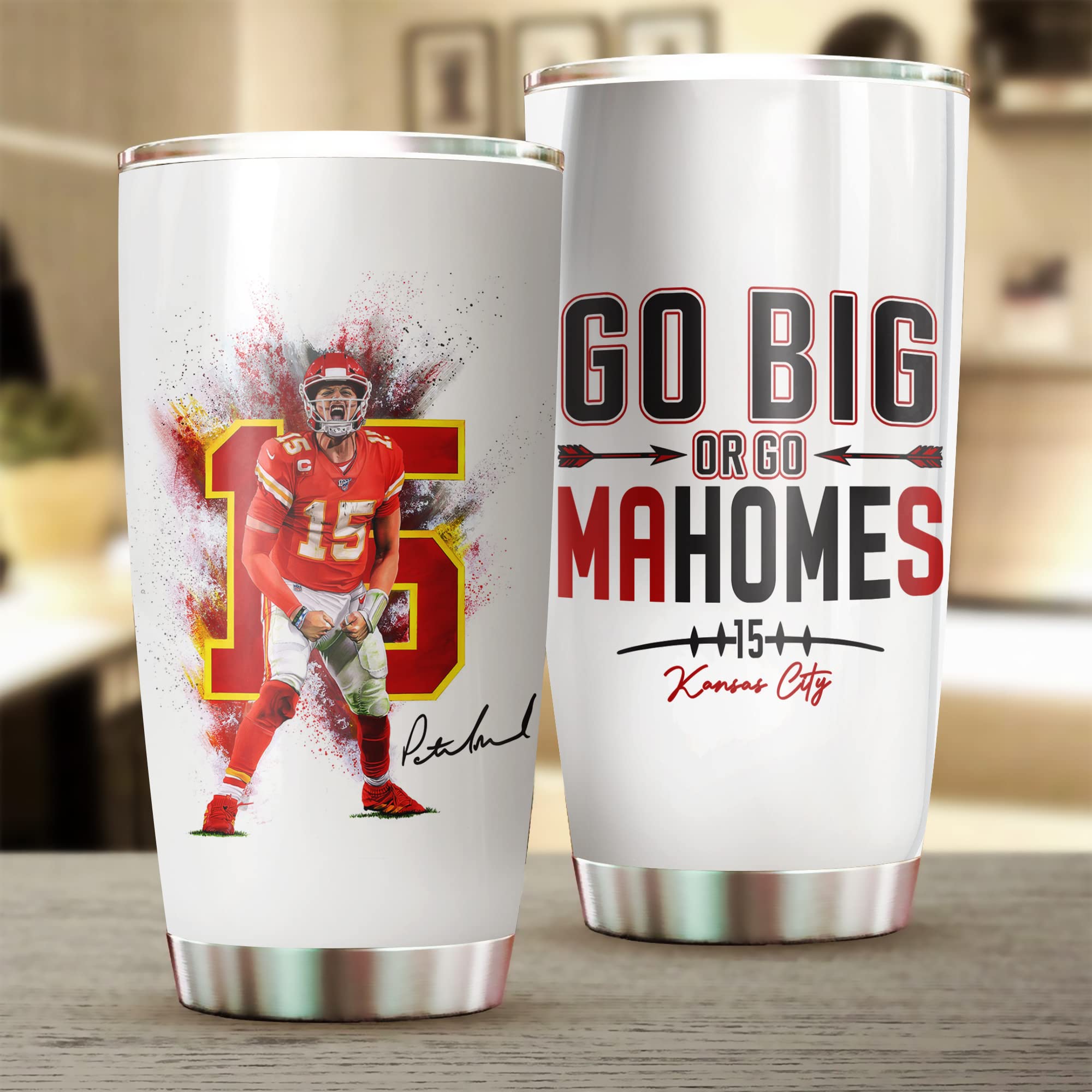 Teerabbit Tumbler Patrick Mahomes II con tapa, ideal para viajes y bebidas seguras.