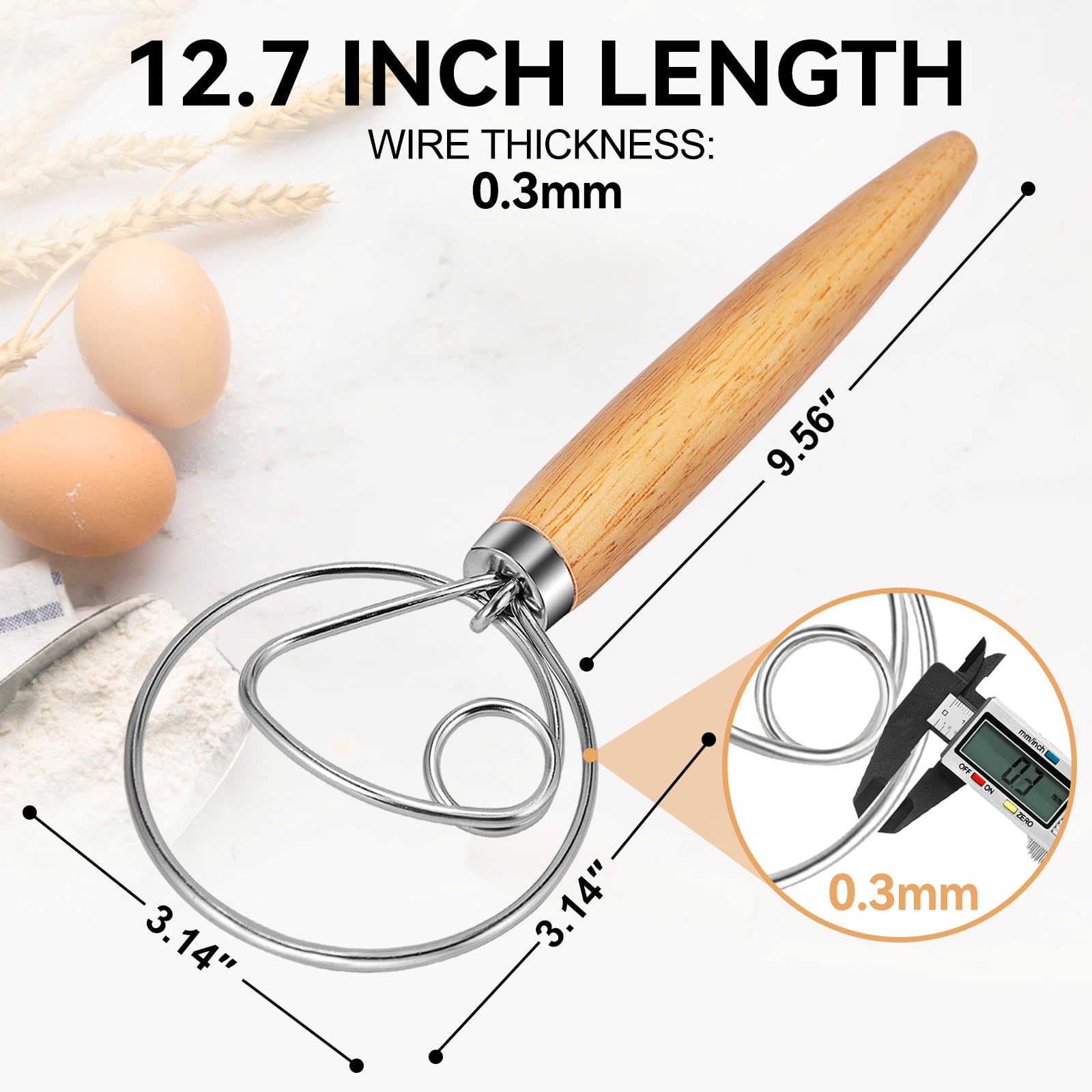 TEEVEA batidor danés de masa, mano ergonómica, reduce fatiga durante amasado prolongado