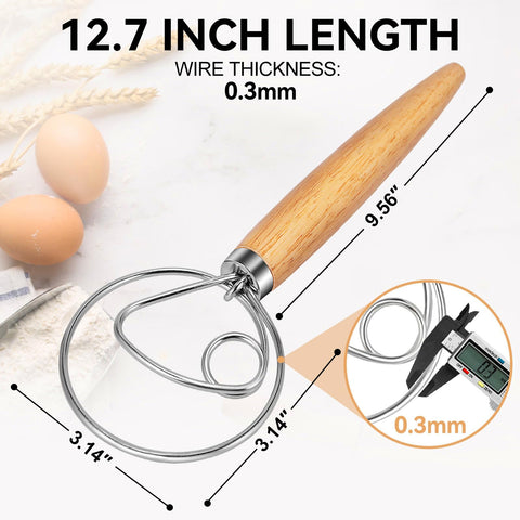 TEEVEA batidor danés de masa, mano ergonómica, reduce fatiga durante amasado prolongado