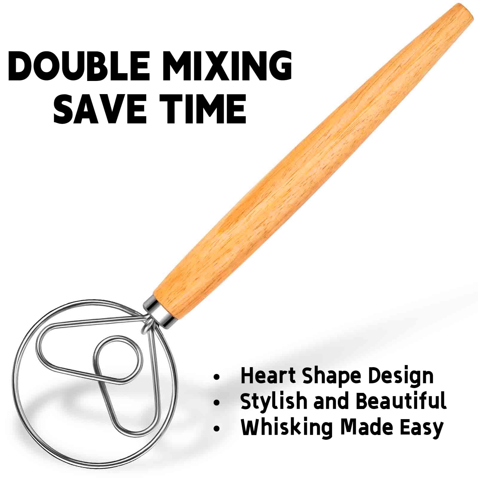Teevea batidor danes para masa, mango de madera ergonómico para mejor agarre.