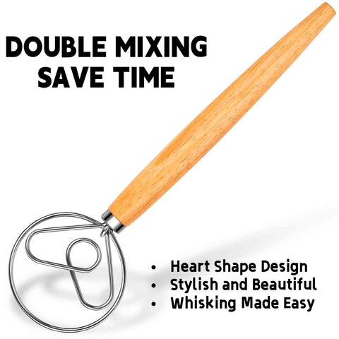 Teevea batidor danes para masa, mango de madera ergonómico para mejor agarre.
