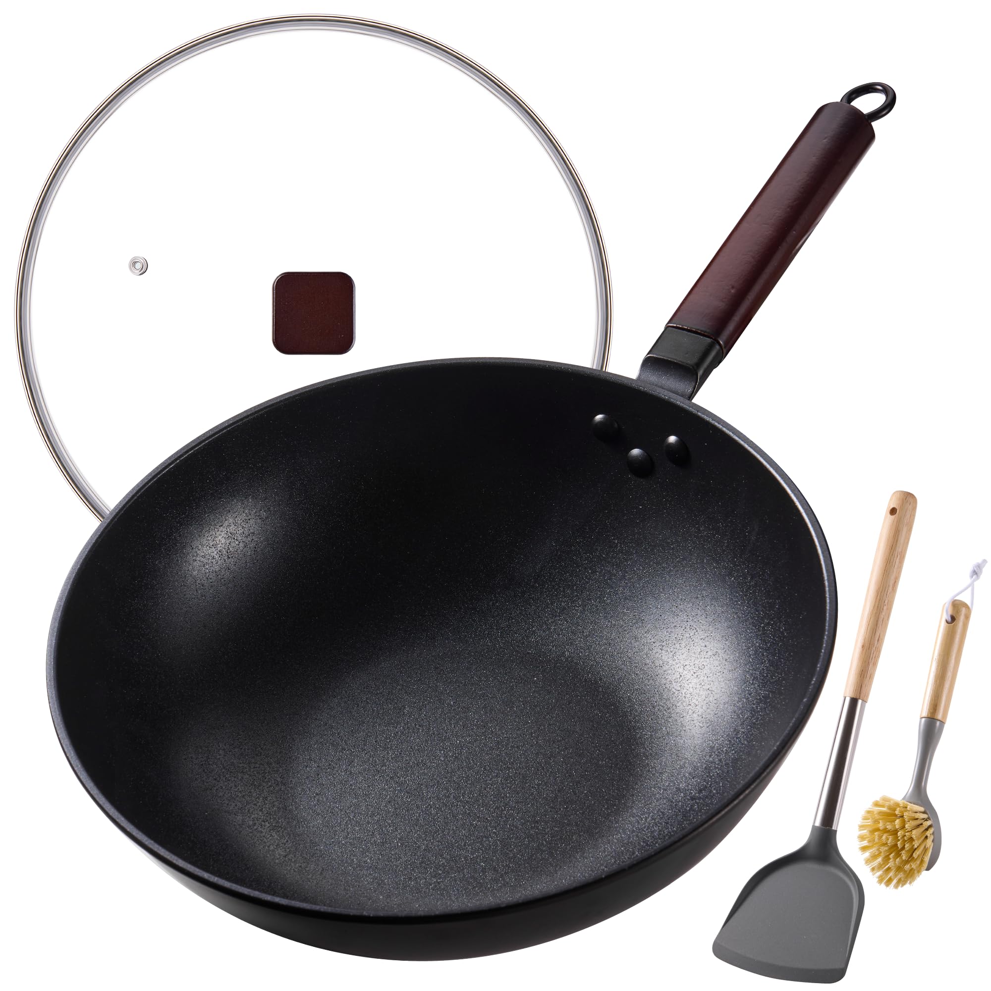 Teewe Wok de acero al carbono con recubrimiento antiadherente para cocinar sin pegar