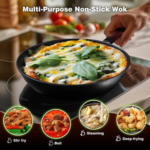 Teewe Wok pre-temperado a alta temperatura para iniciar la cocción