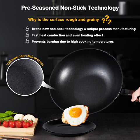 Teewe Wok con espátula incluida, utensilios listos para freír y saltear.