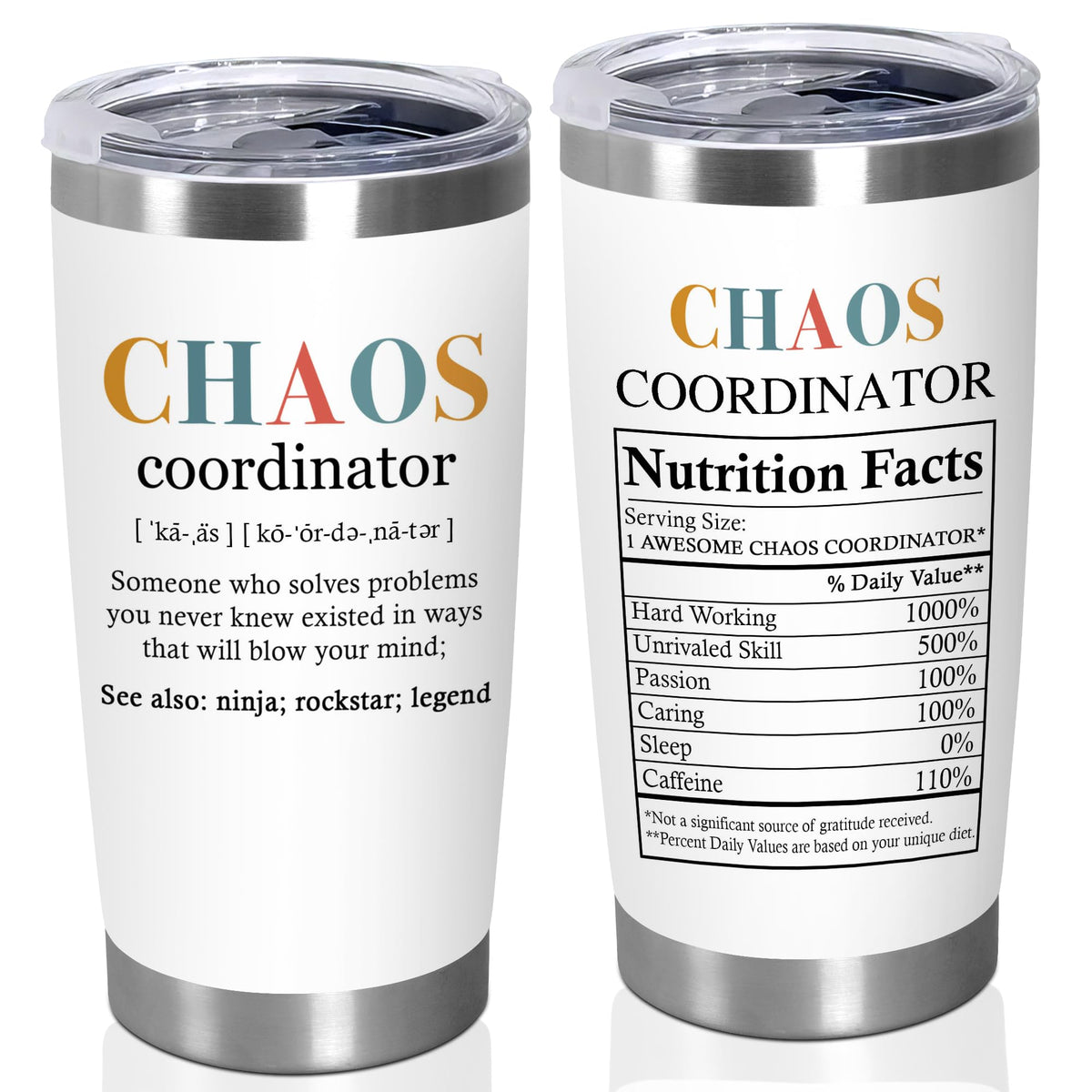 TEEZWONDER coordinadora del caos, vaso térmico 20 onzas mantiene bebidas a temperatura estable.