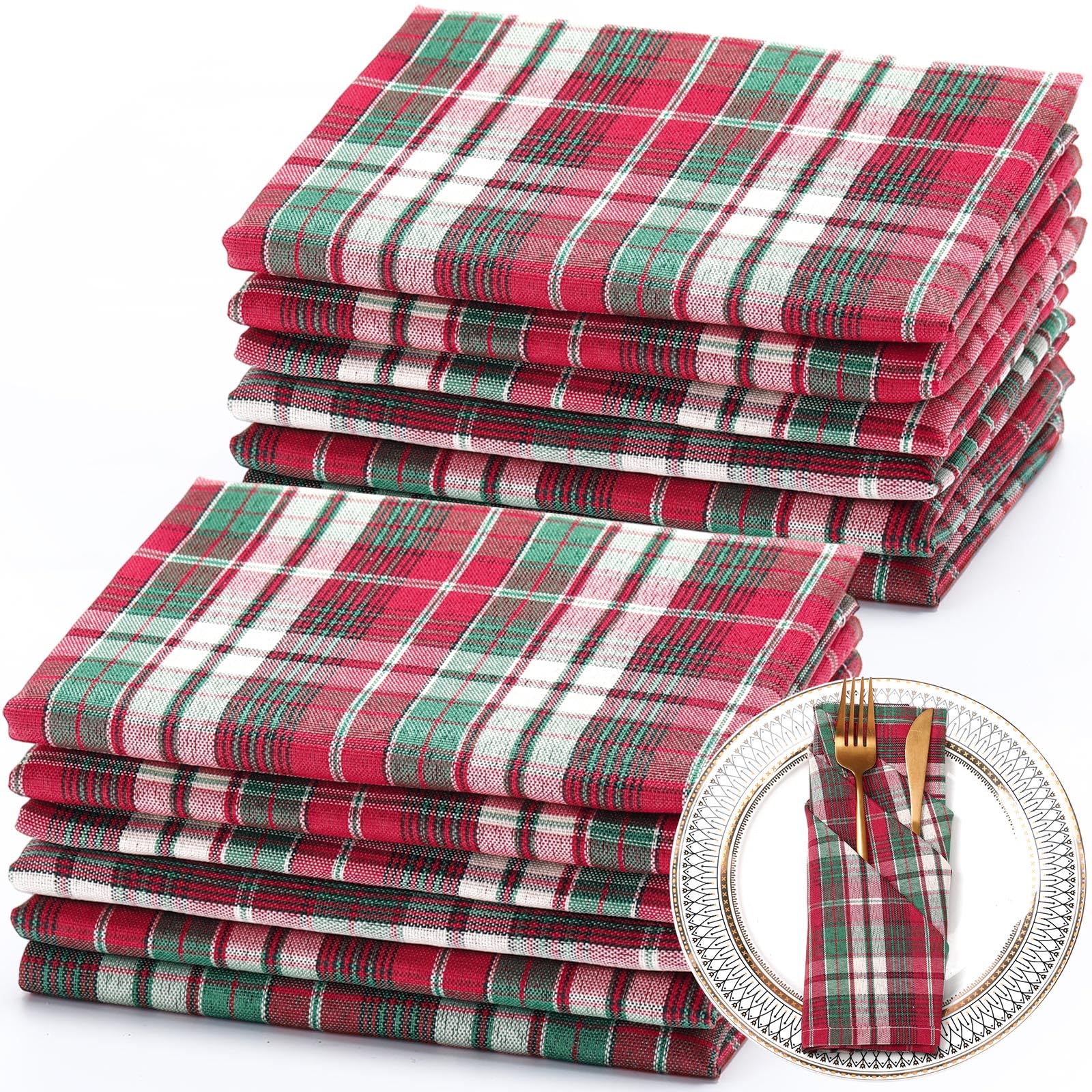 Tegeme servilletas navidad gingham 18x18 en mesa, diseño acogedor para la cena.