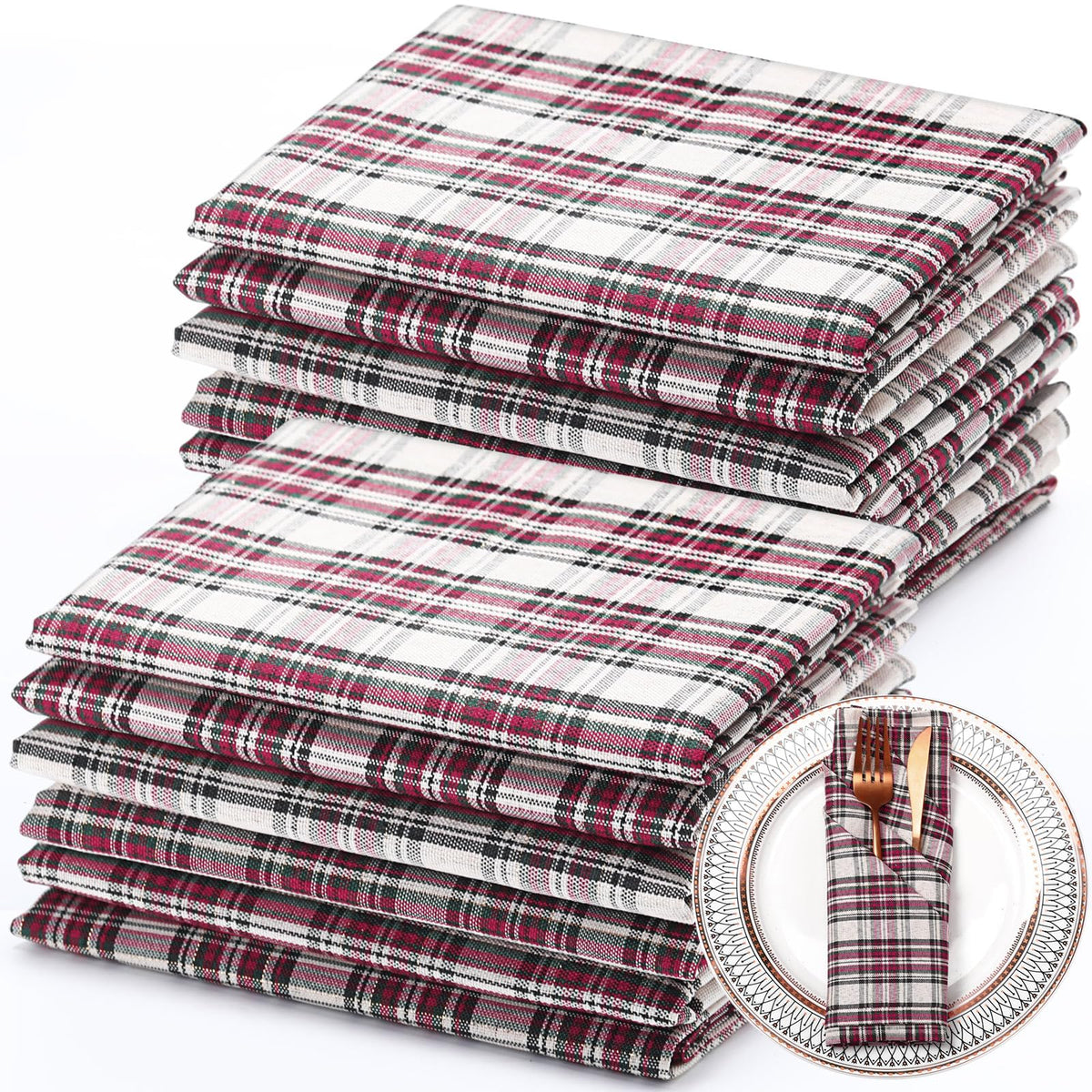 Tegeme servilletas navideñas gingham 18x18 para una mesa festiva y cálida.