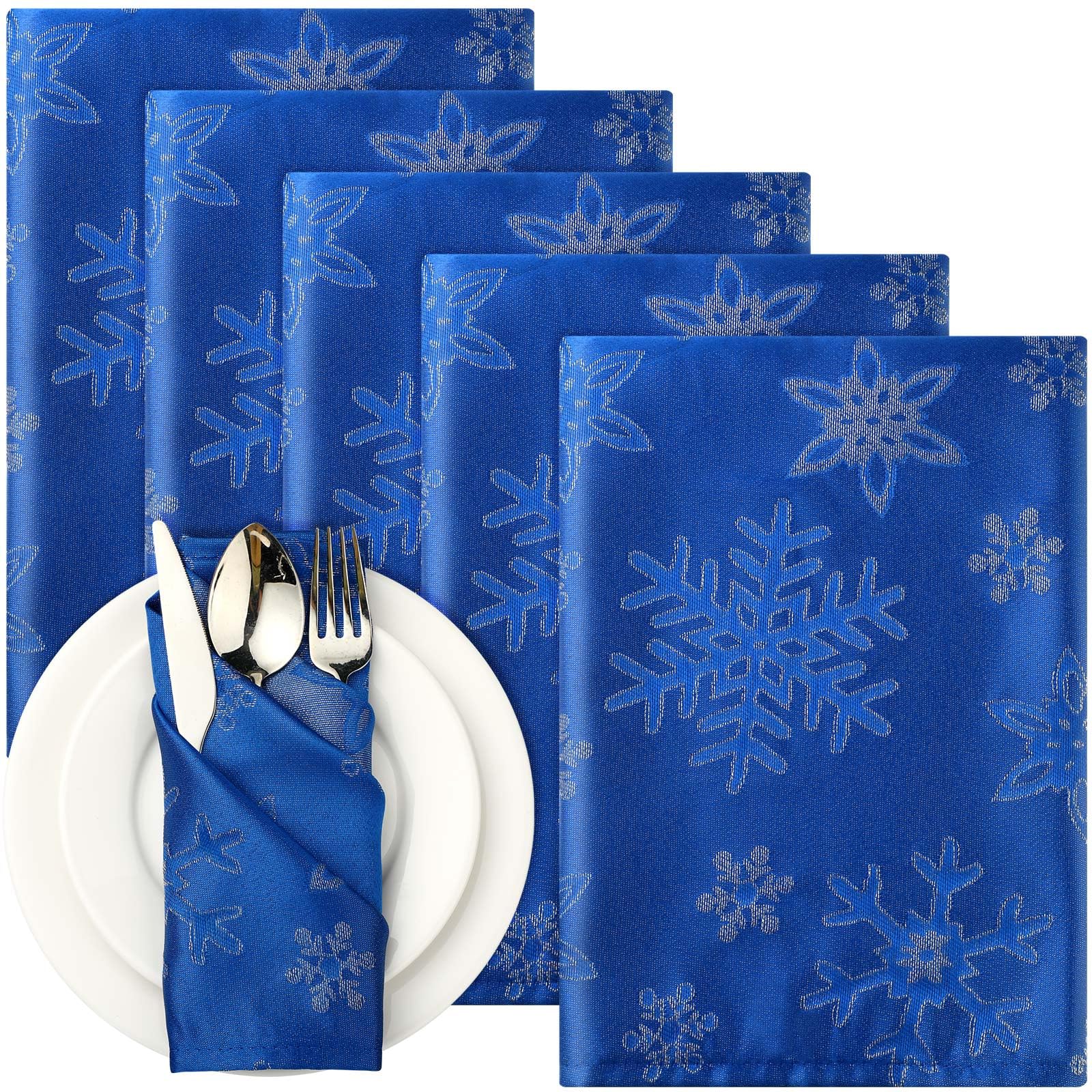 Tegeme servilletas navideñas 18x18 copos nieve plateados en azul, ideal para mesa festiva