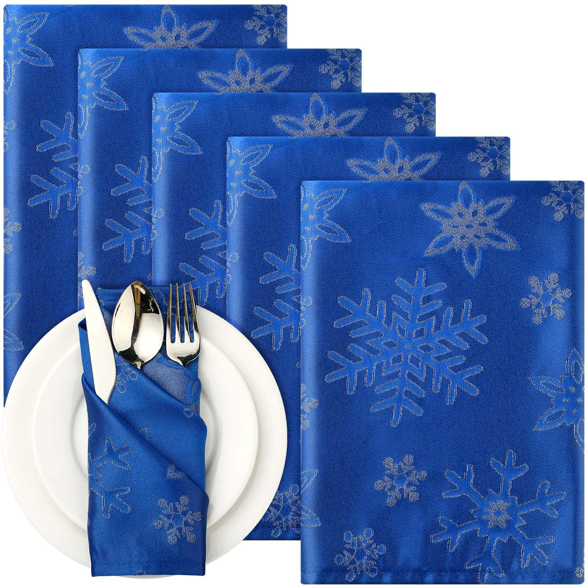 Tegeme servilletas navideñas 18x18 copos nieve plateados en azul, ideal para mesa festiva