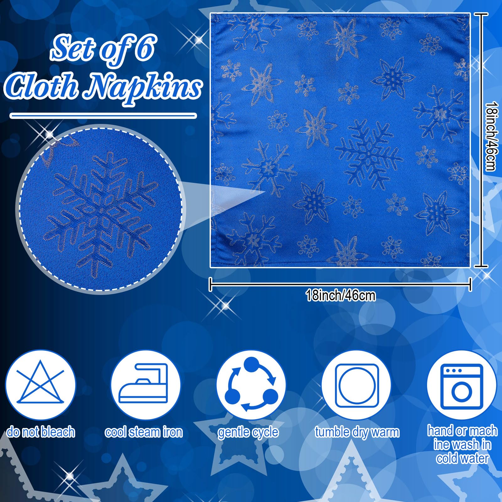 Tegeme servilletas azul jacquard copos de nieve metálicos, uso decorativo elegante