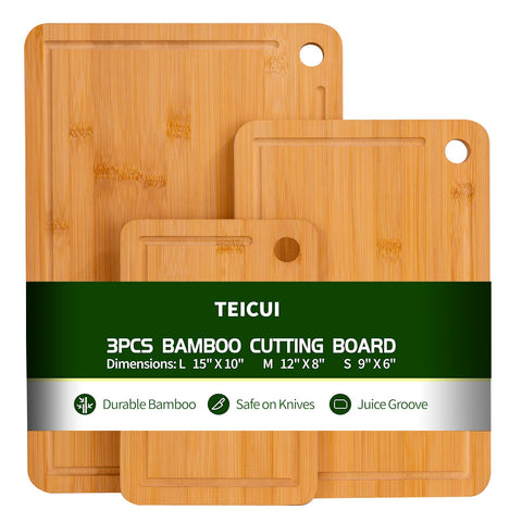 Teicui tabla de corte de bambú con surco de jugos, grande, ideal para carnes y jugos.