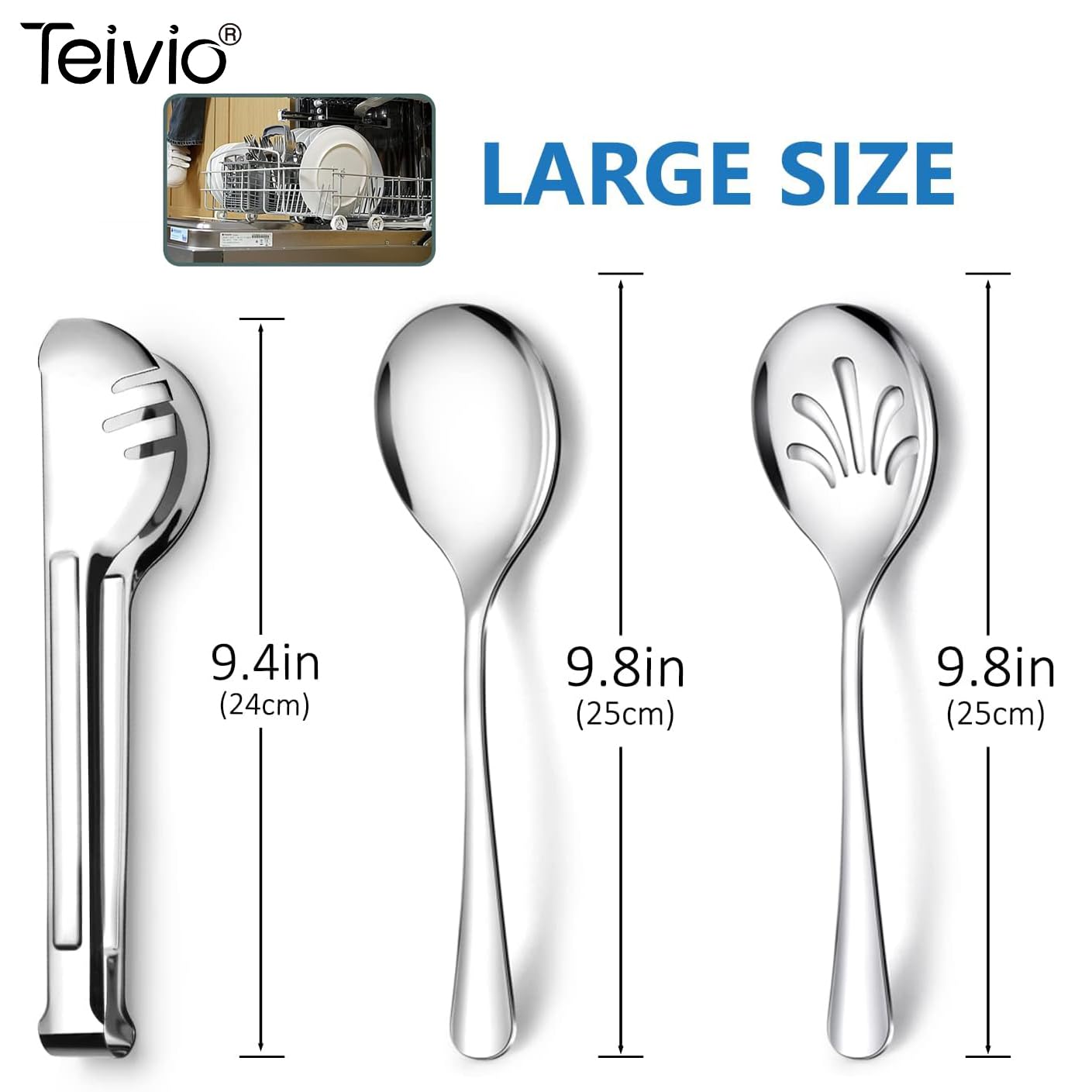Teivio cucharas escurridas, metal, 9,6 pulgadas, para ensaladas.