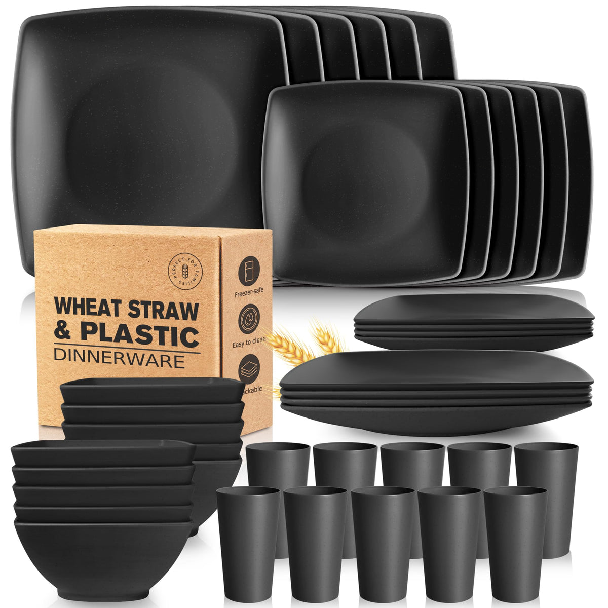Teivio set de platos cuadrados completo para 10 personas, ideal para reuniones.