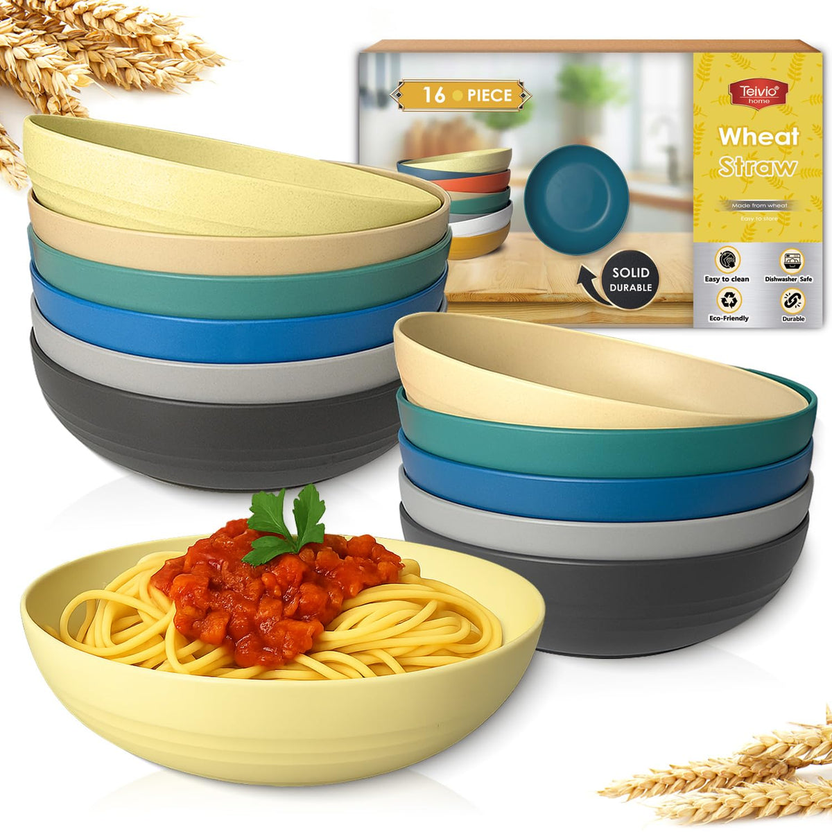 Tazón Teivio de pasta grande, 8,4 pulgadas, gran capacidad para servir.