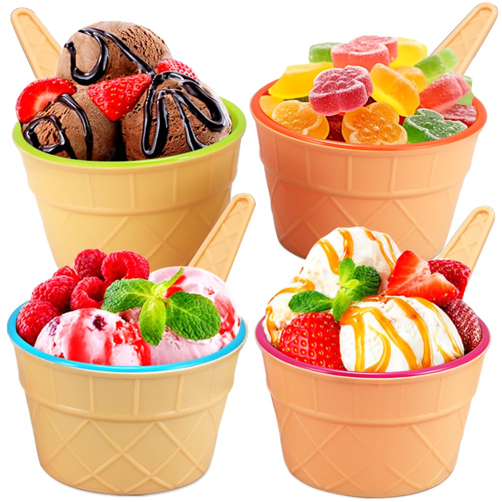 Tellshun conjunto de cuencos y cucharas para helado en colores vibrantes