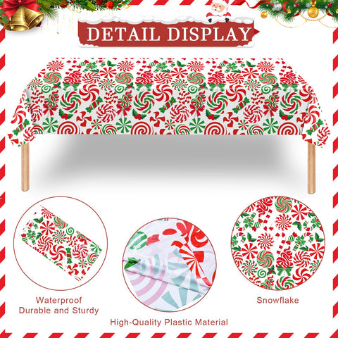 Mantel plástico Temicle blanco con acentos rojos y verdes para proteger la mesa.