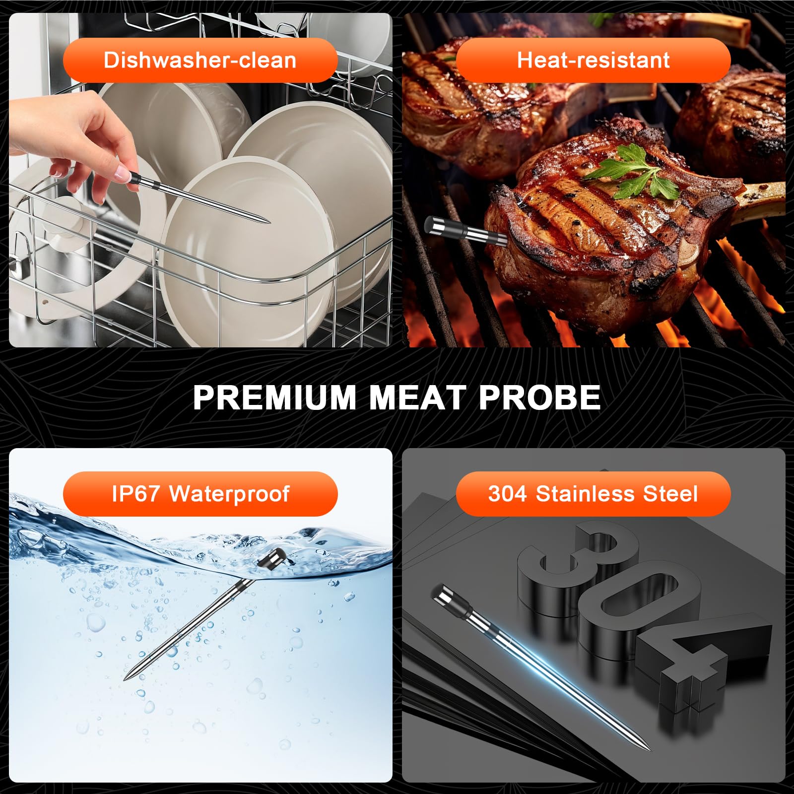 Cuatro sondas para gestionar varias carnes a la vez.