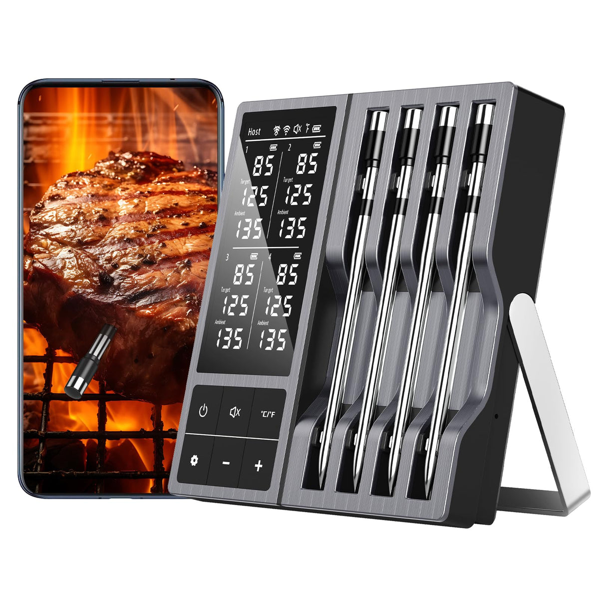 TEMMIO termómetro inalámbrico con pantalla digital para lectura rápida en la cocina.
