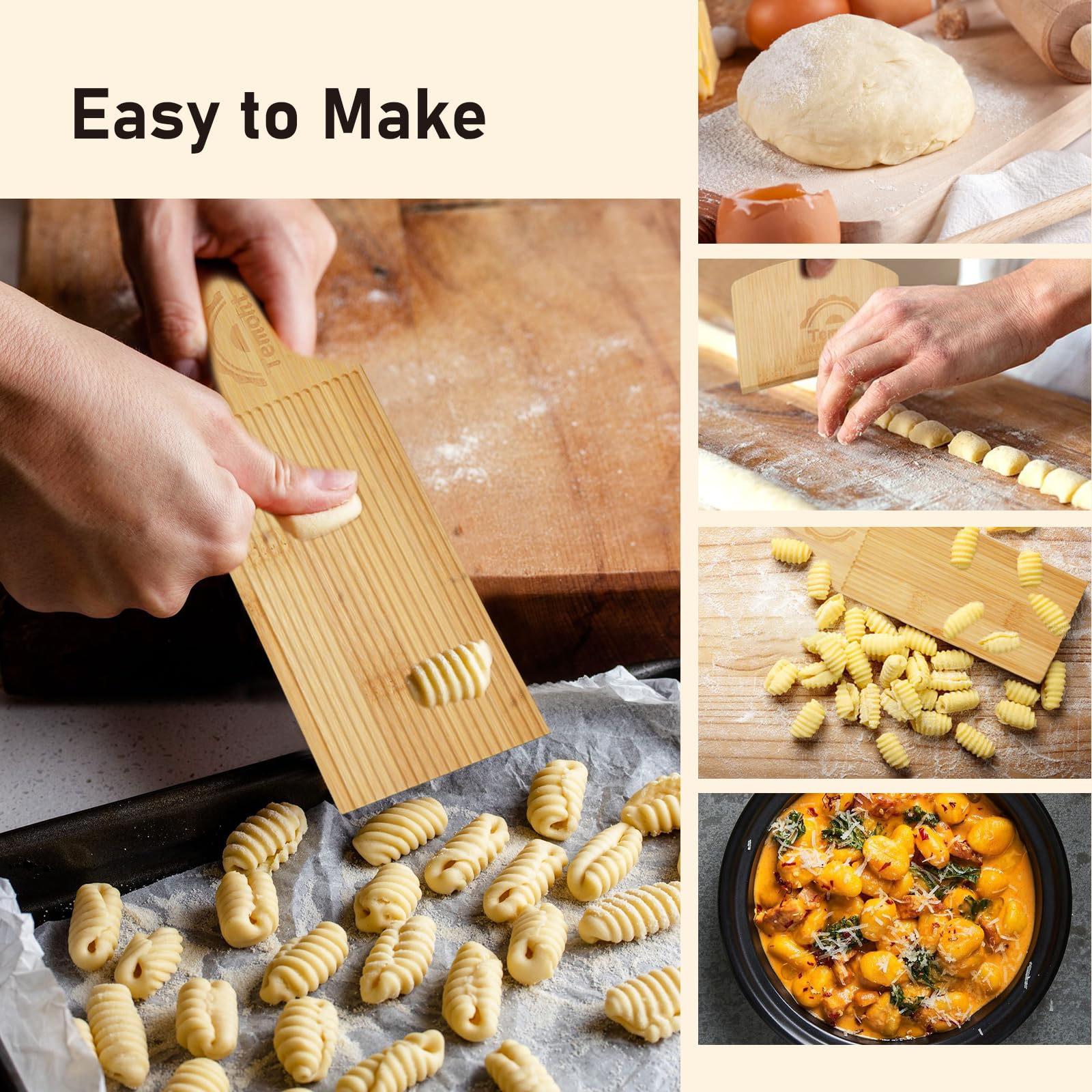 Pala Temoht Gnocchi 4en1 con ranuras para texturizar y definir formas.