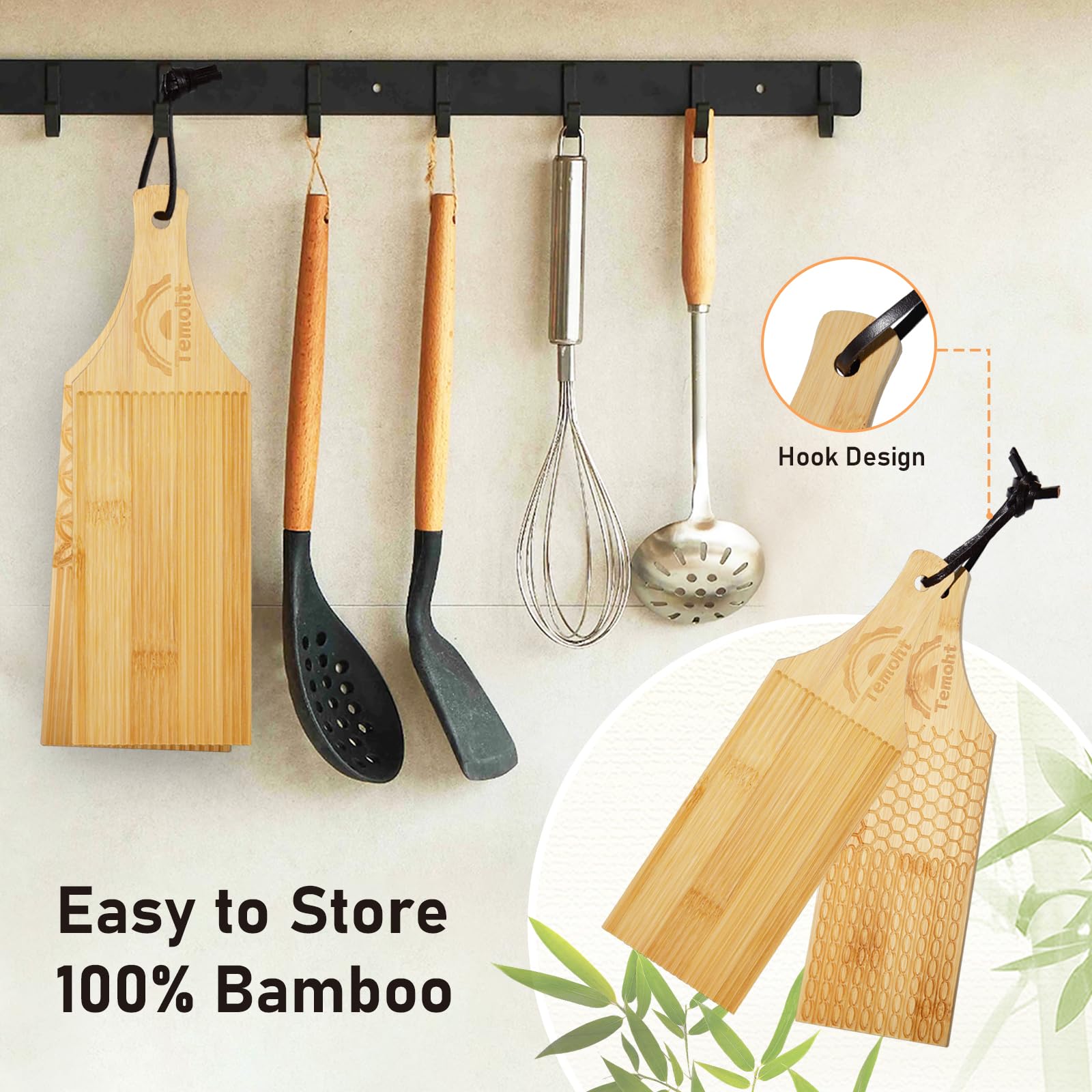 Raspador de madera Temoht para cortar y transferir masa sin plástico.