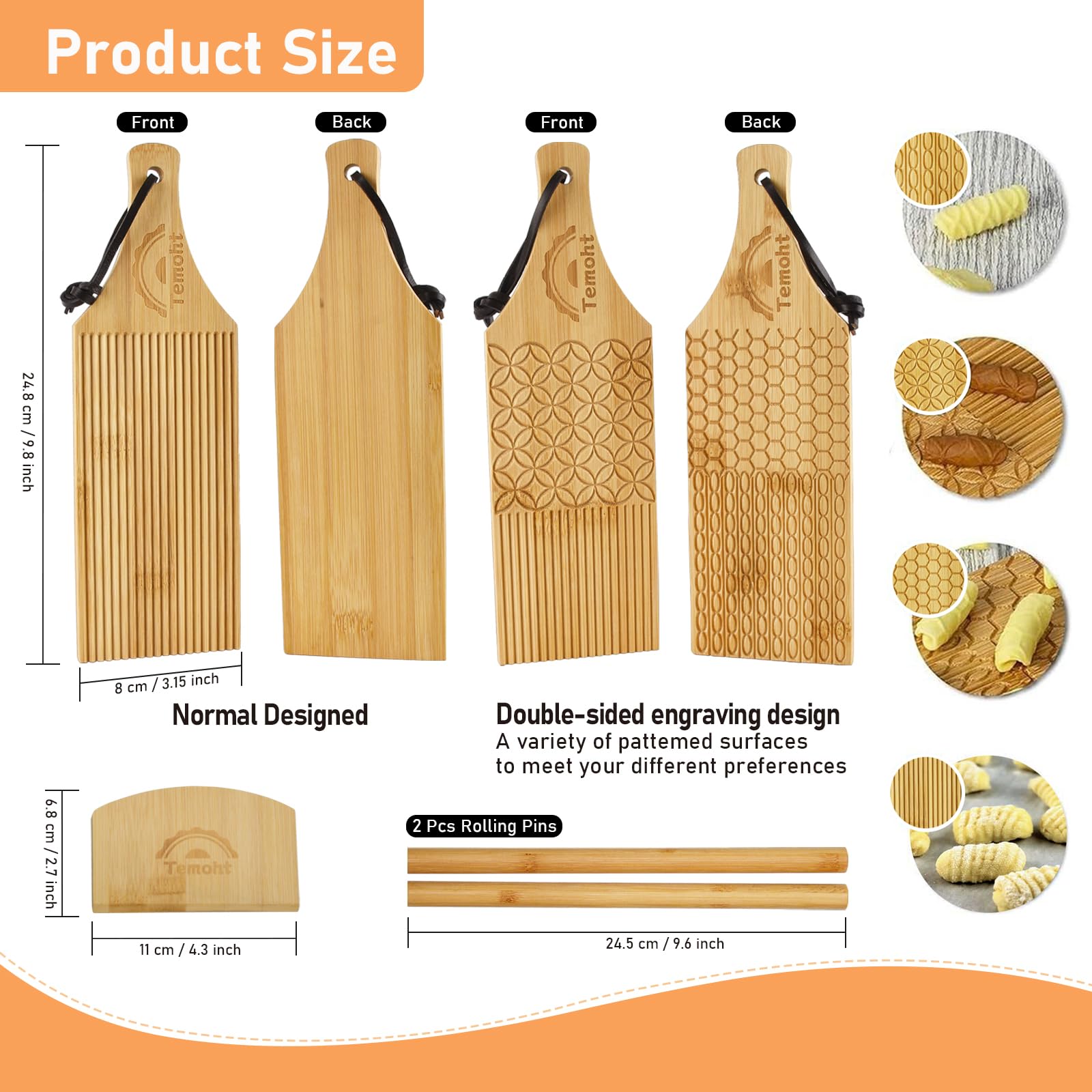 Rodillos de pasta Temoht de 9-6 pulgadas para extender masa con precisión.