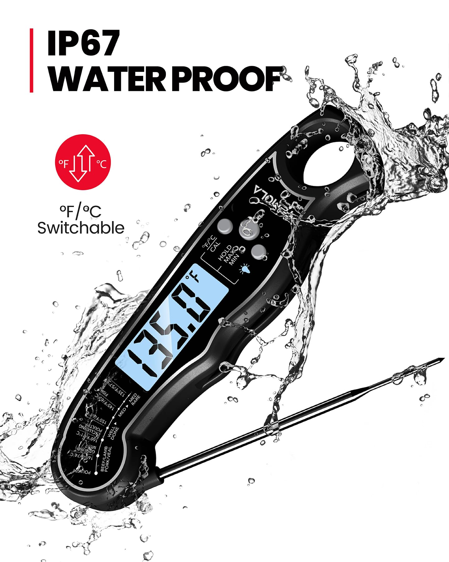 TEMOLA Termómetro IP67 impermeable y duradero para limpieza