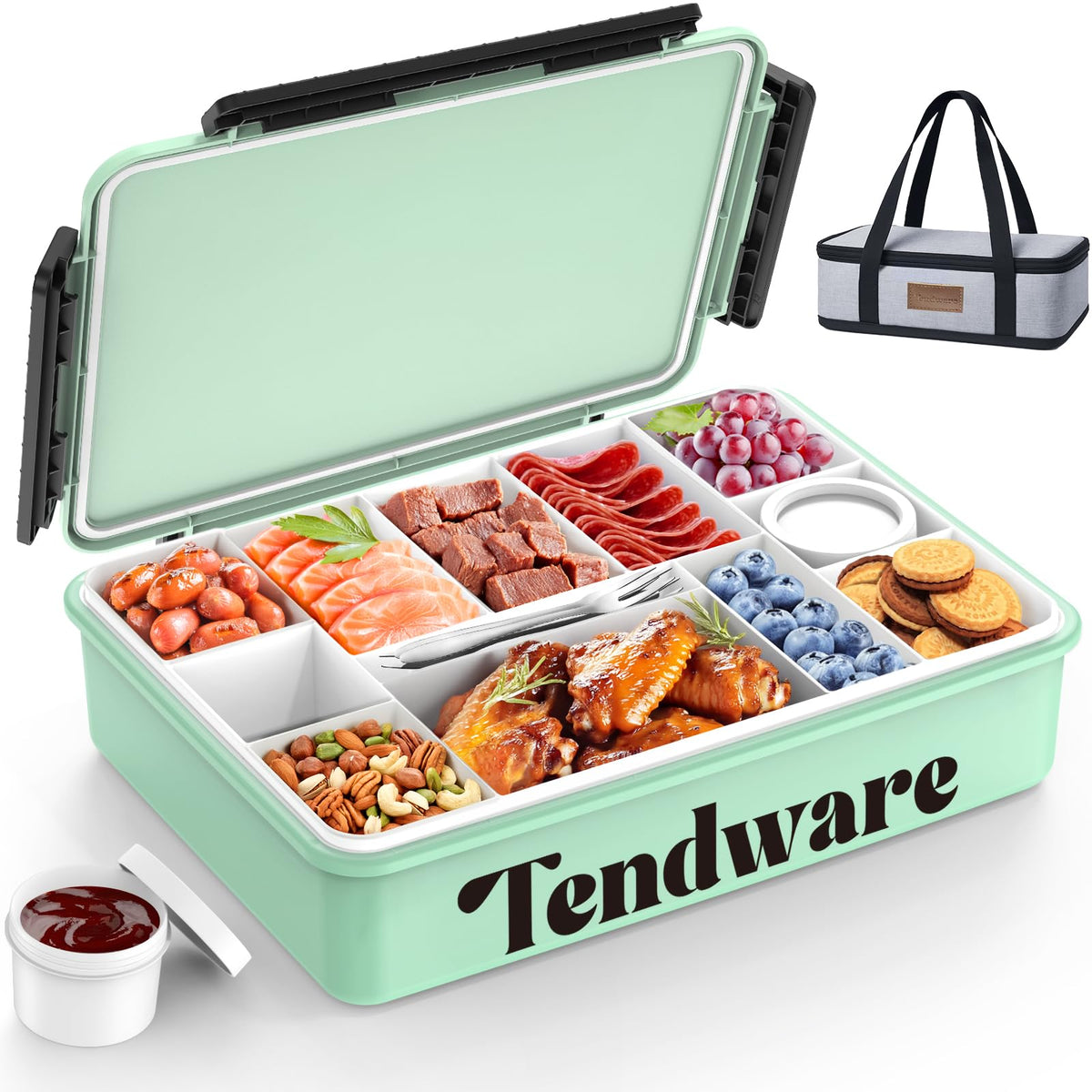 Caja Tendware con 12 compartimentos para servir snacks en picnic