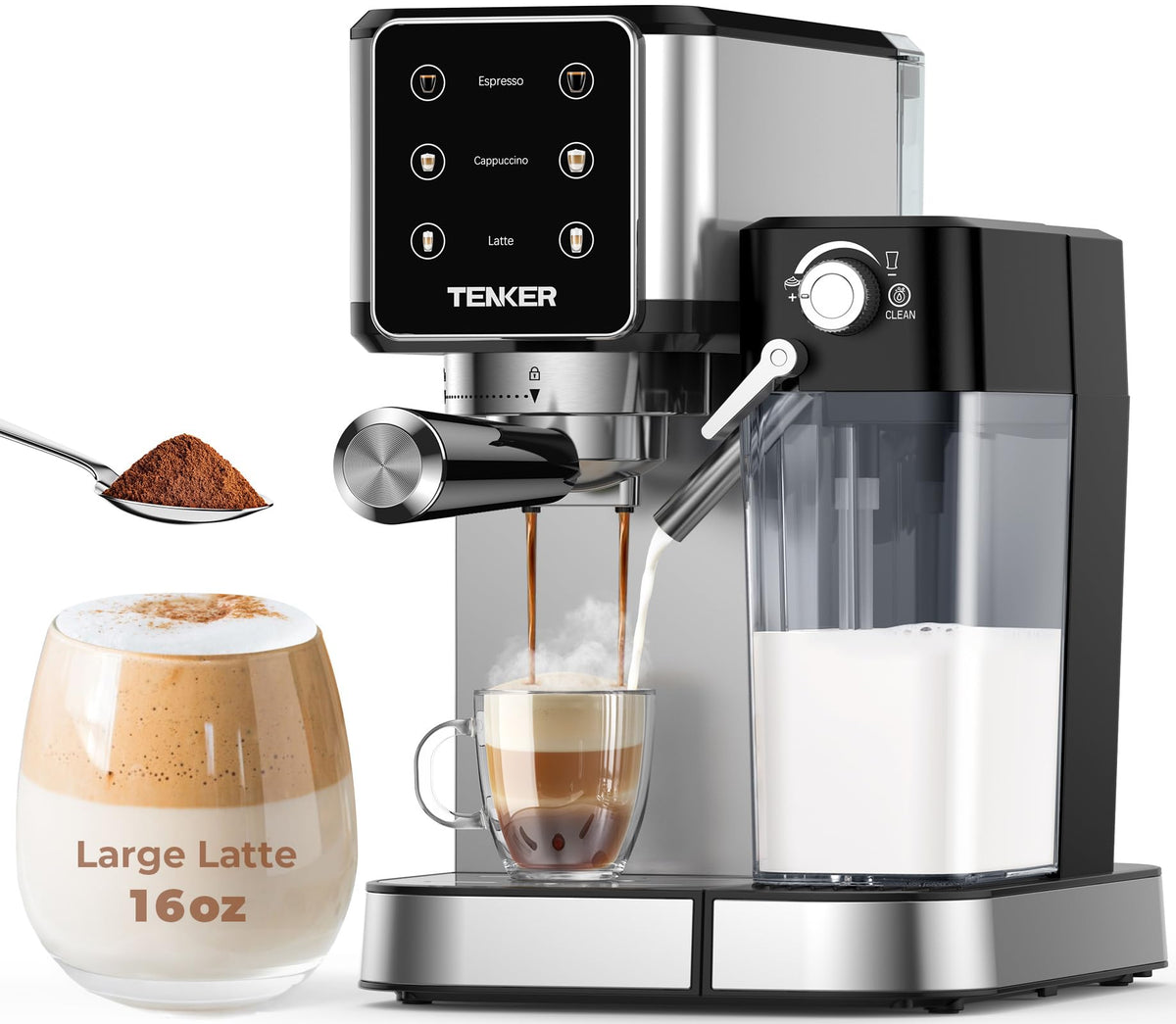 TENKER máquina espresso con portafiltro frente a cocina moderna