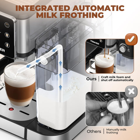 TENKER panel táctil para seleccionar espresso, cappuccino o latte