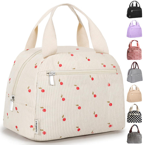 TENKIST bolsa de almuerzo de pana, diseño de cereza, ligera y fácil de transportar.