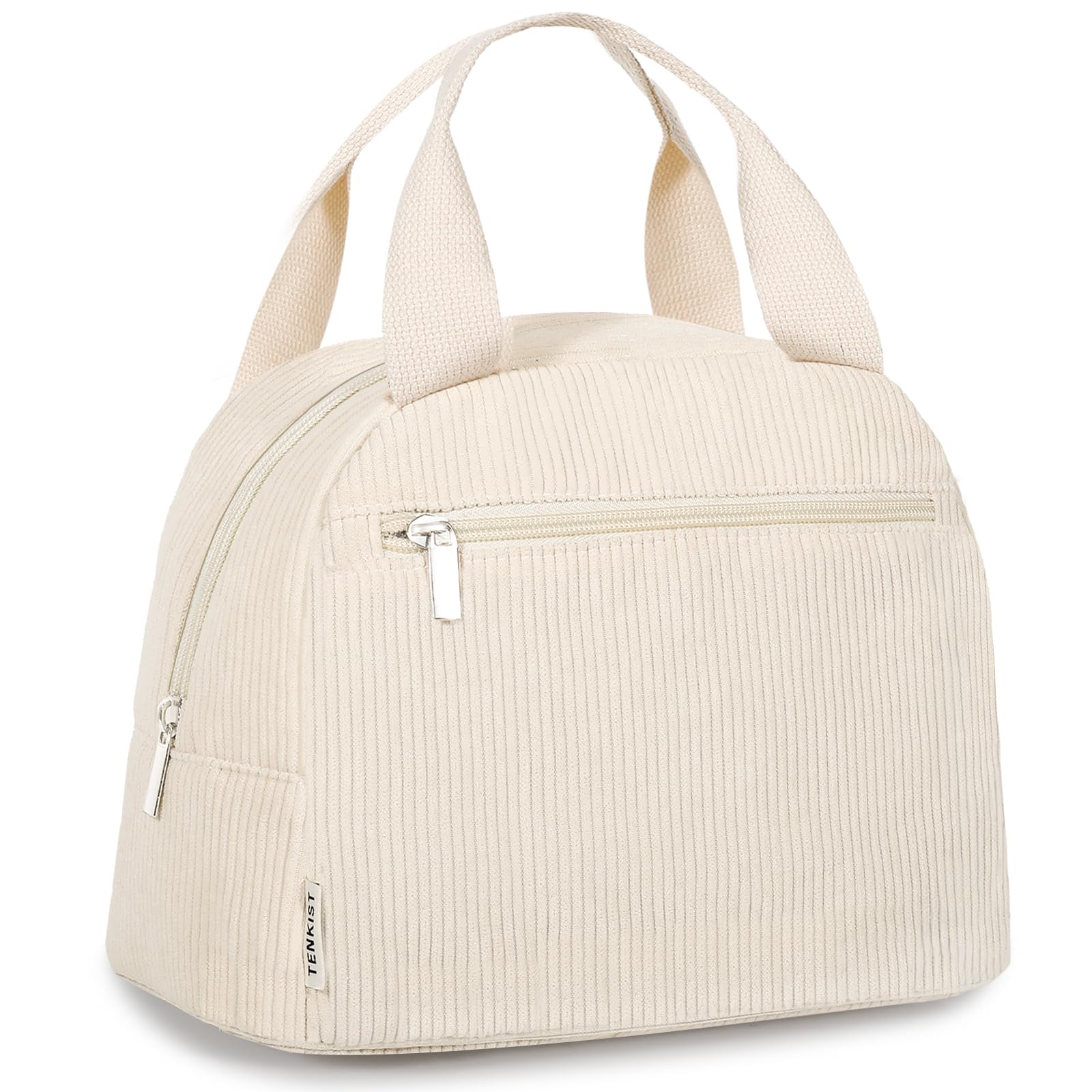 TENKIST lonchera de pana blanca frontal, ideal para llevar al trabajo con estilo.