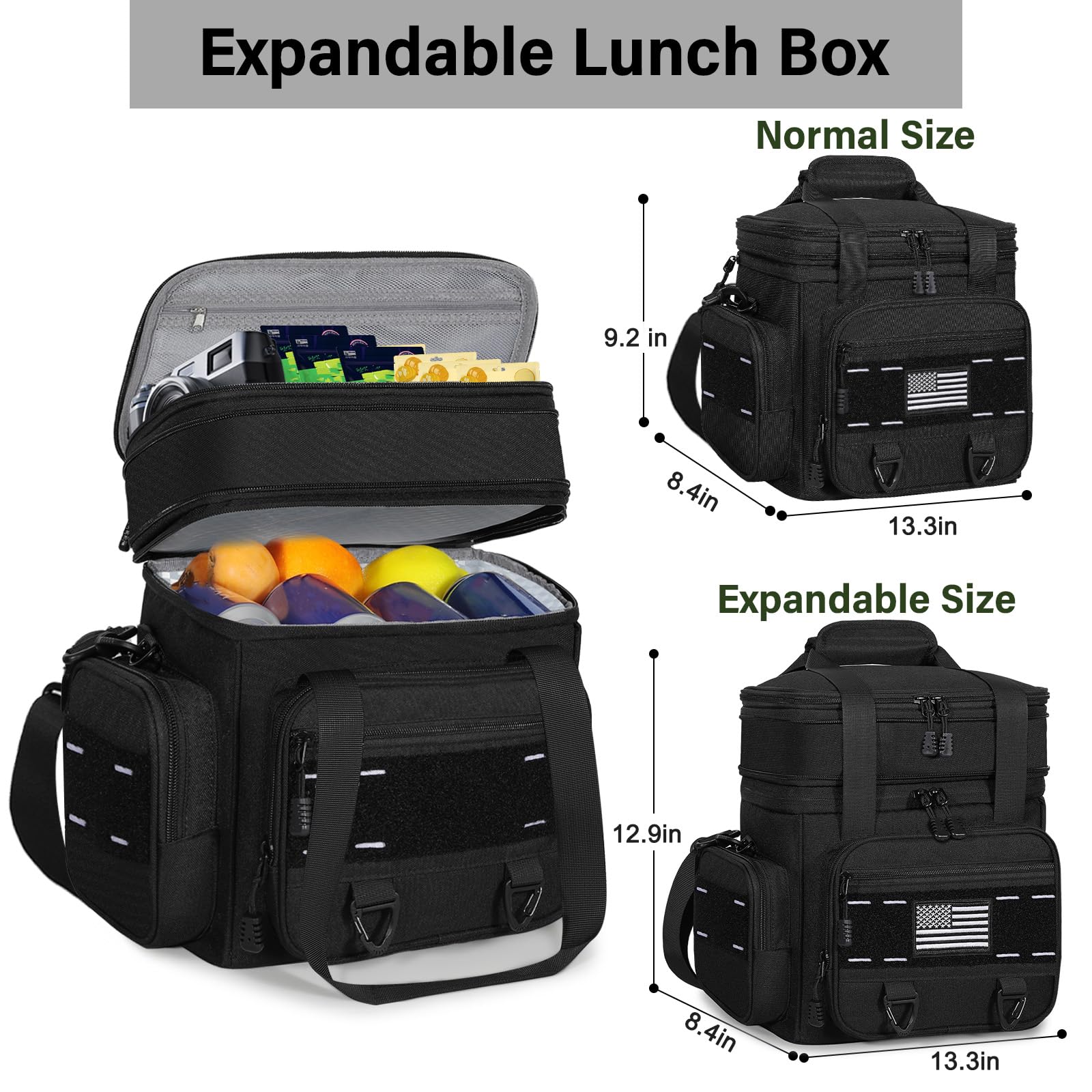 tenkist lonchera táctica expandible, aislamiento interior para mantener comida