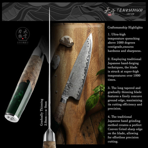 Tenkumun diseño híbrido japonés americano en cuchillo de cocina