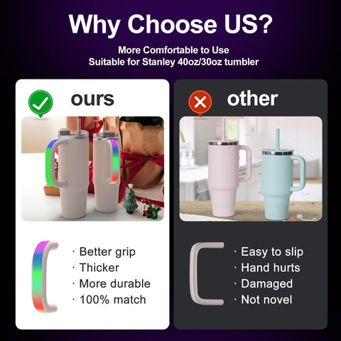 Tenlary manija iluminada para Stanley 40oz en morado, perfecta para eventos nocturnos
