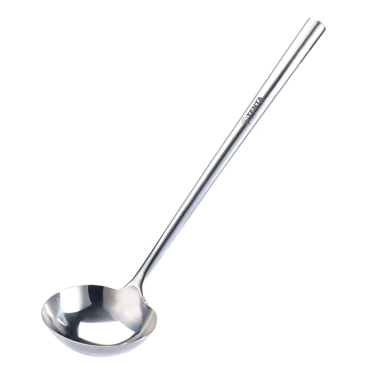 Cucharón grande Tenta Kitchen de acero inoxidable para servir salsas y caldos, sencillo y práctico.