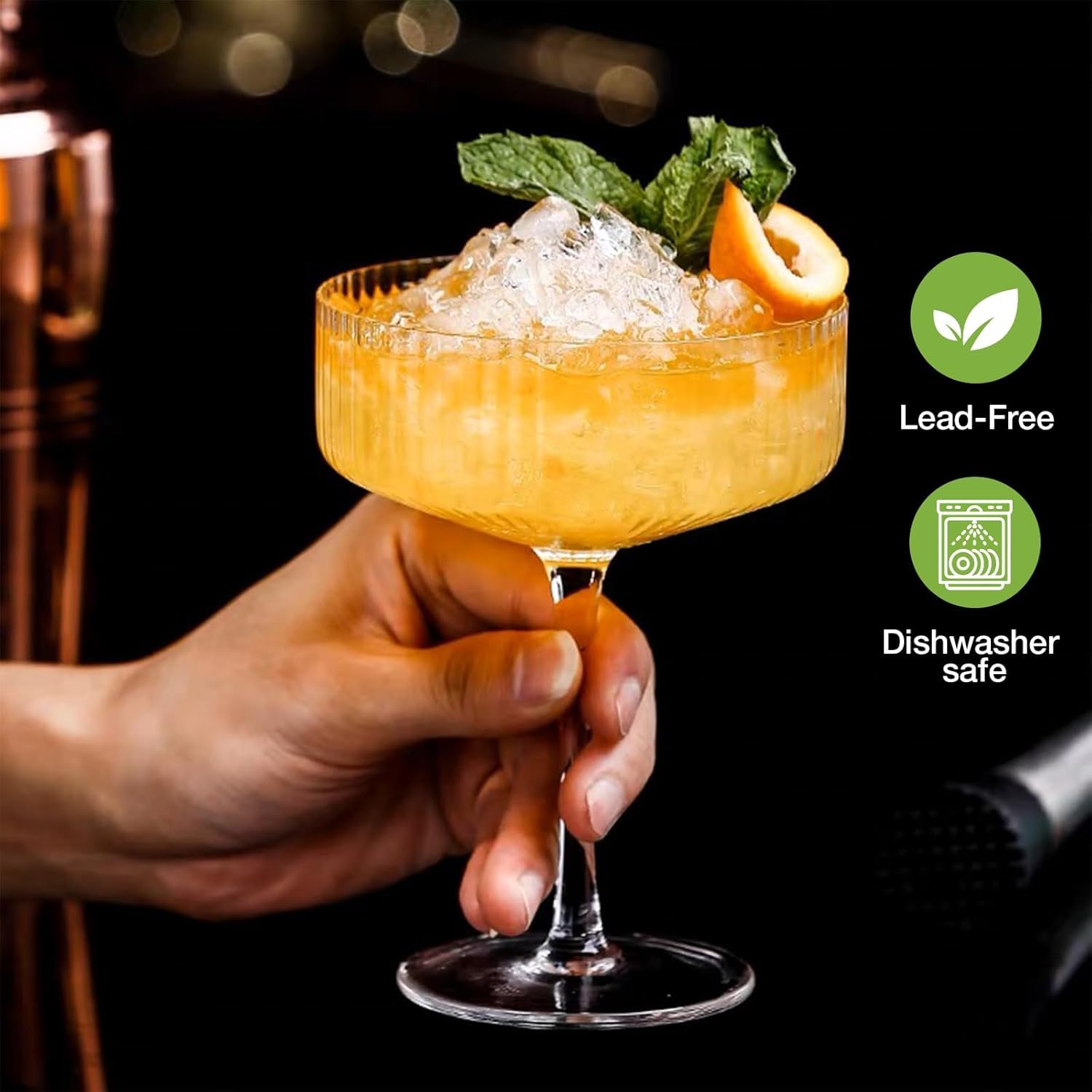 TEQKON copa coctel estriada 10 oz para bebidas variadas.