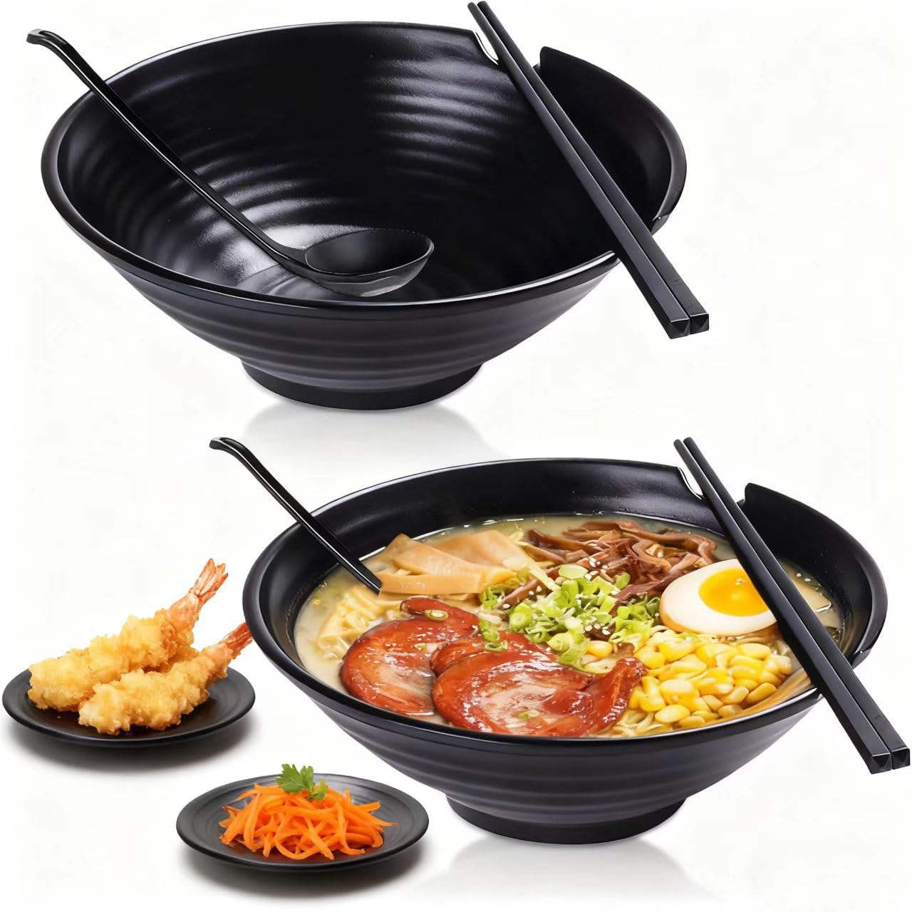 TEQKON conjunto ramen: dos tazones grandes negros mate ideales para sopa
