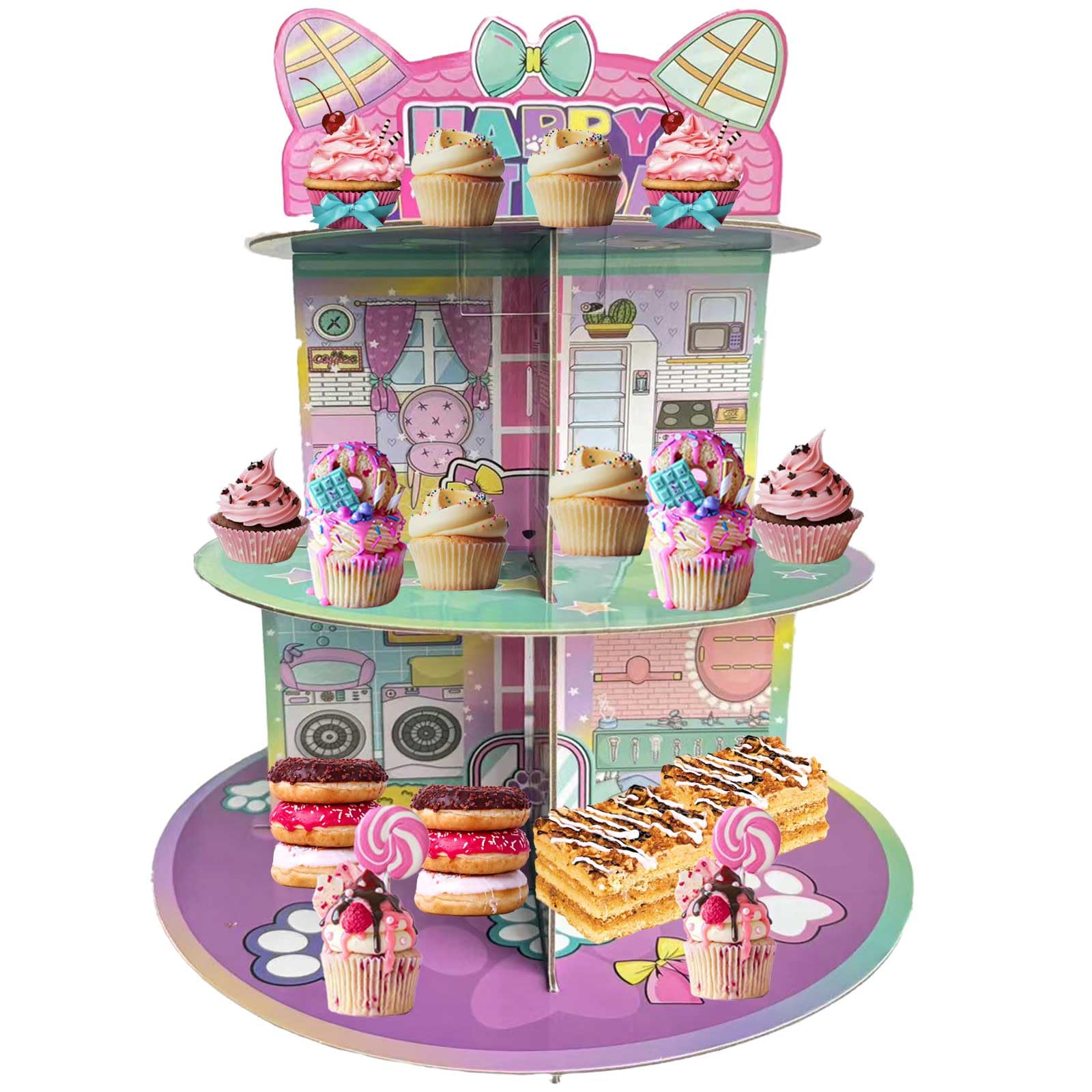Expositor de dulces Terasilian, estilo casita rosa, ideal para fiestas temáticas