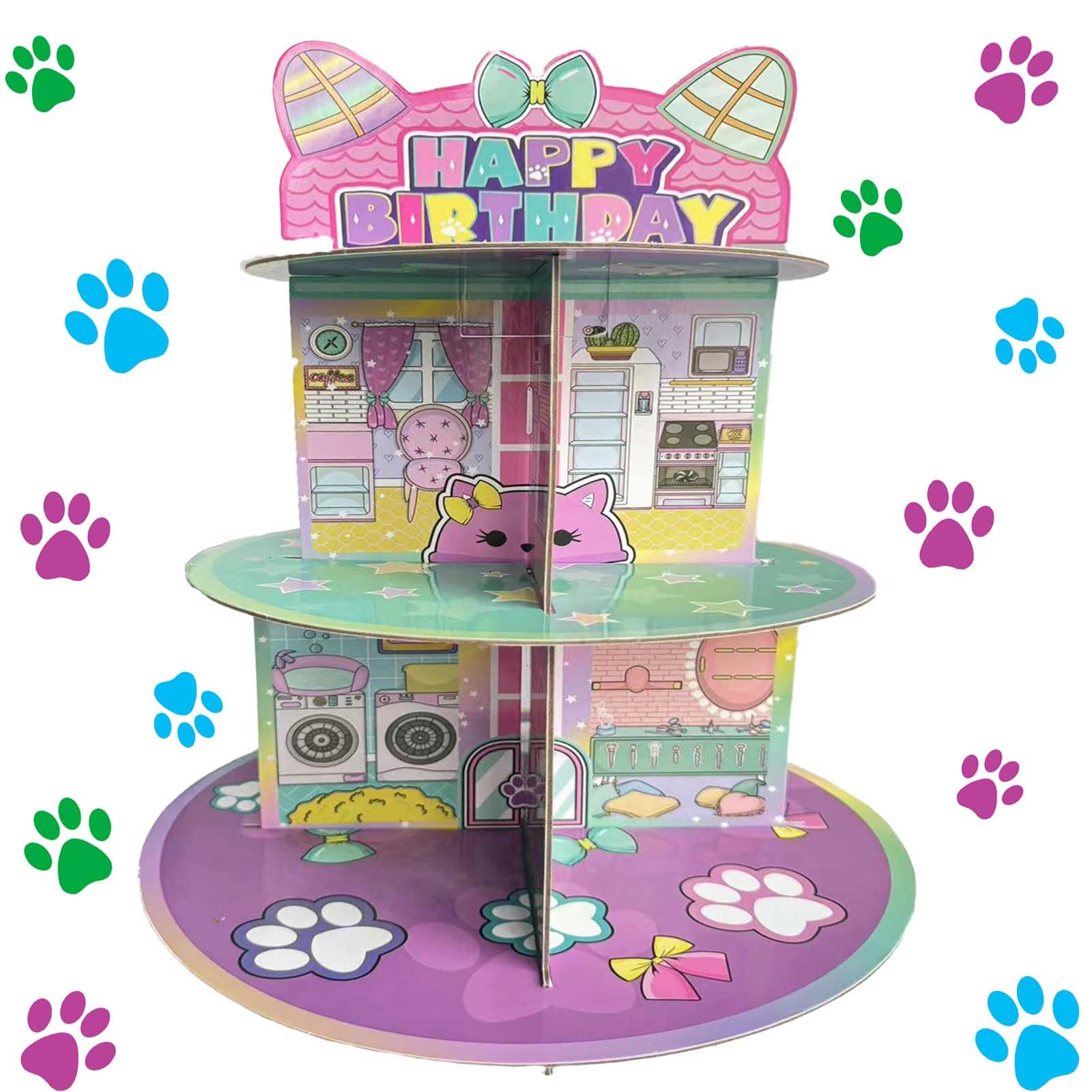 Terasilian: soporte de cupcakes, casita de muñecas rosa, estante estable para 24 pasteles