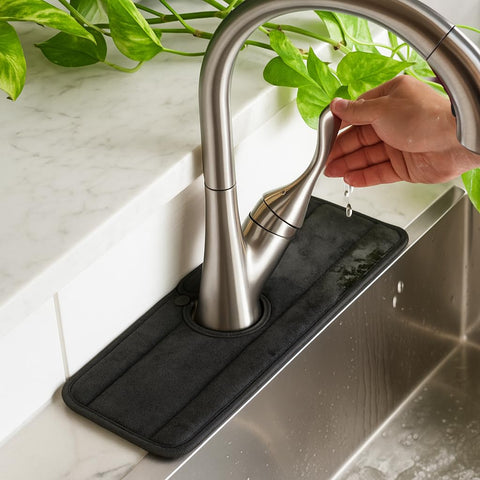 Ternal Sinkmat, botón de clip para fijación segura al grifo.