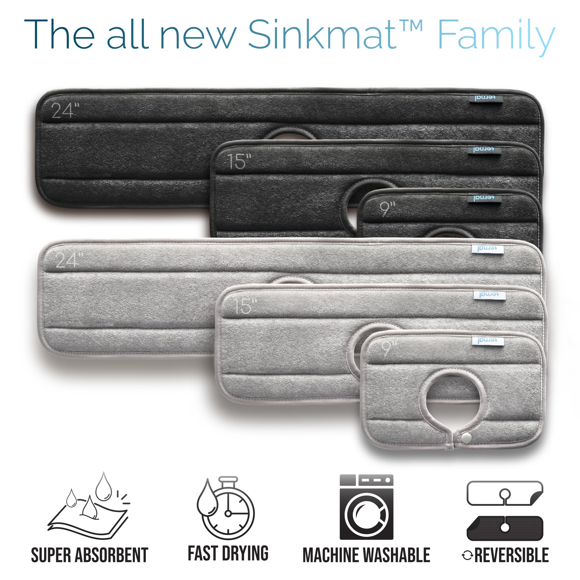Ternal Sinkmat, color negro, estilo discreto y práctico para cocina.
